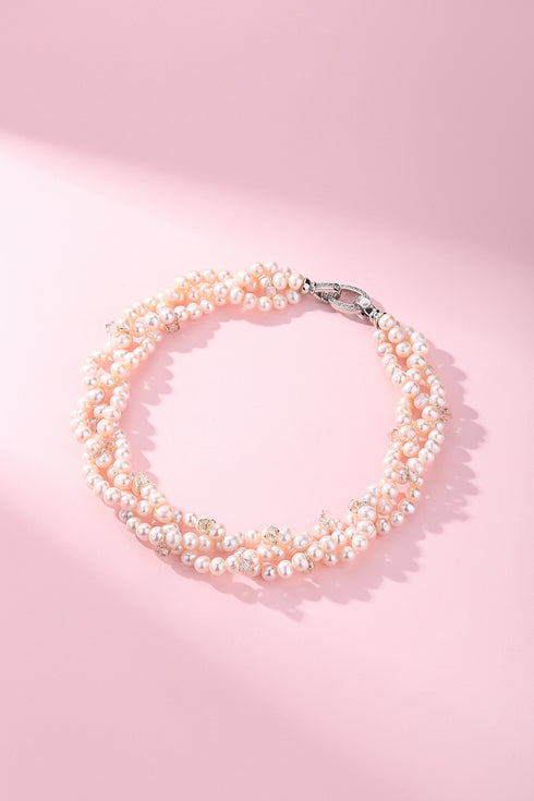 Triple-Layer Handcrafted Pearl Crystal Necklace - House Of Pearls
